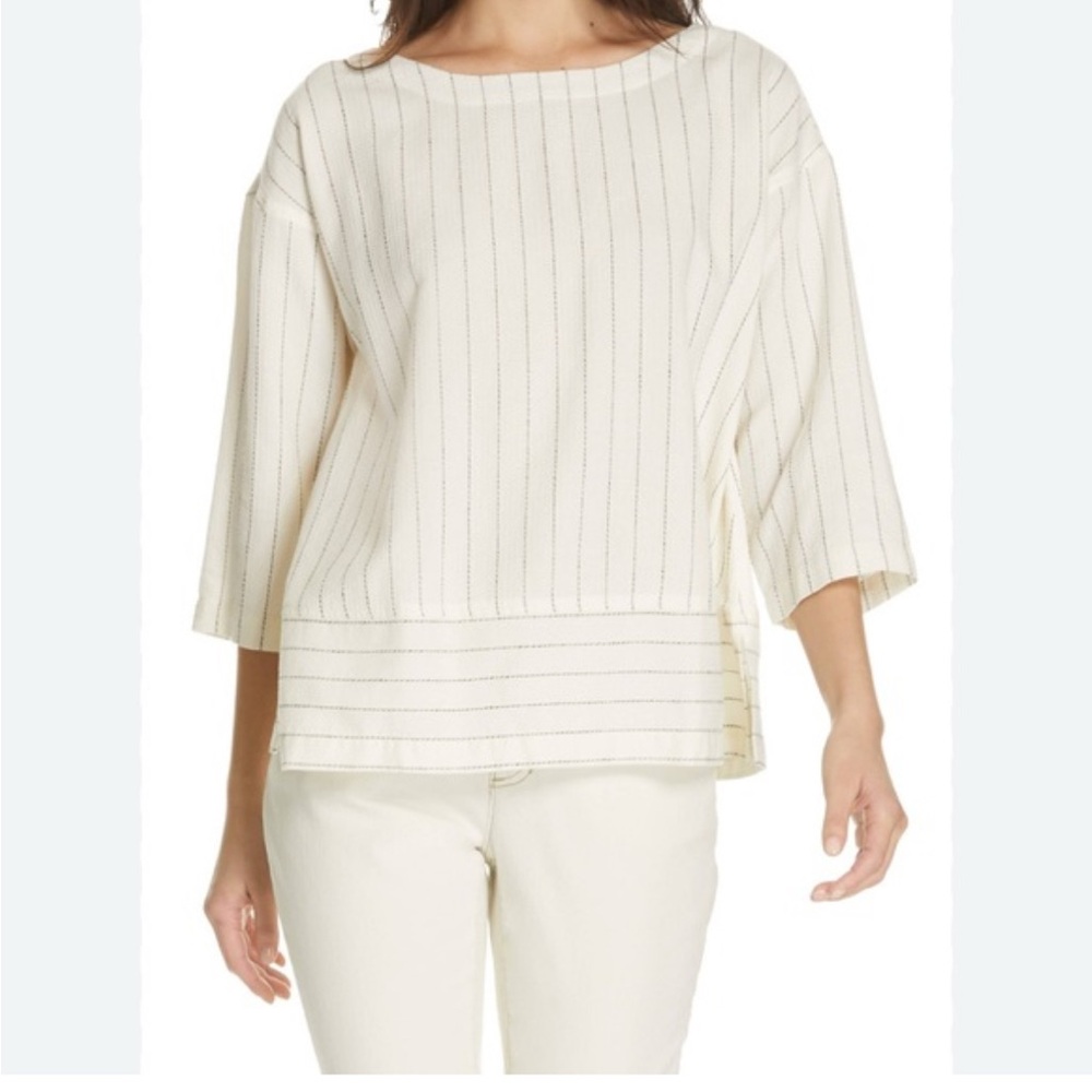Striped Cream & Black Women’s Boatneck Top